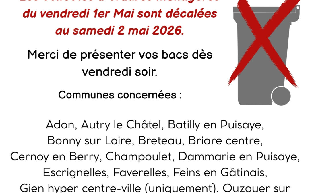 Informations – Vendredi 1er Mai – Fête du travail