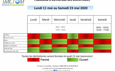 Ouverture des déchetterie du 11 au 23 mai 2020 + Collecte des ordures ménagères